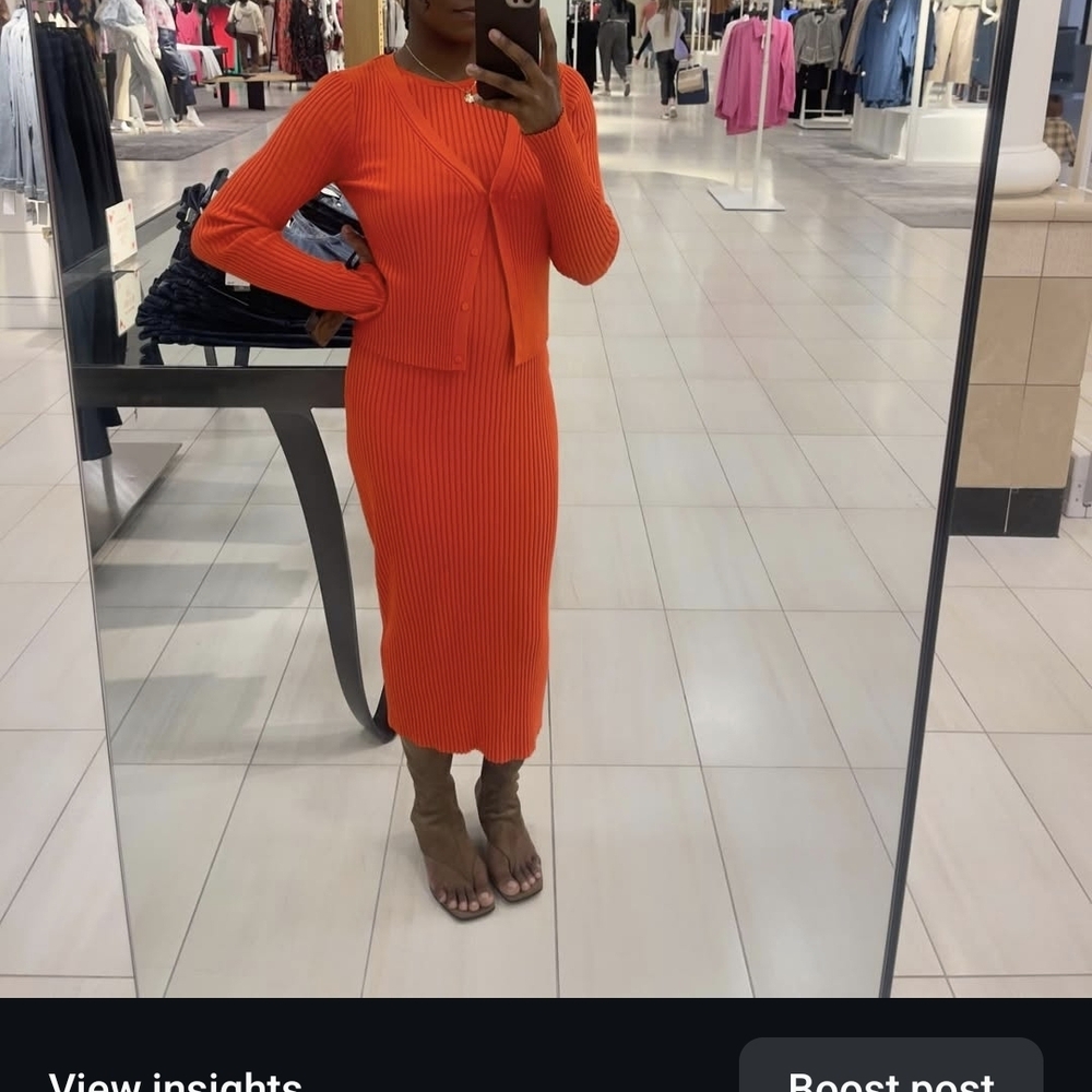 Vibrant Orange Ribbed Knit Dress Set